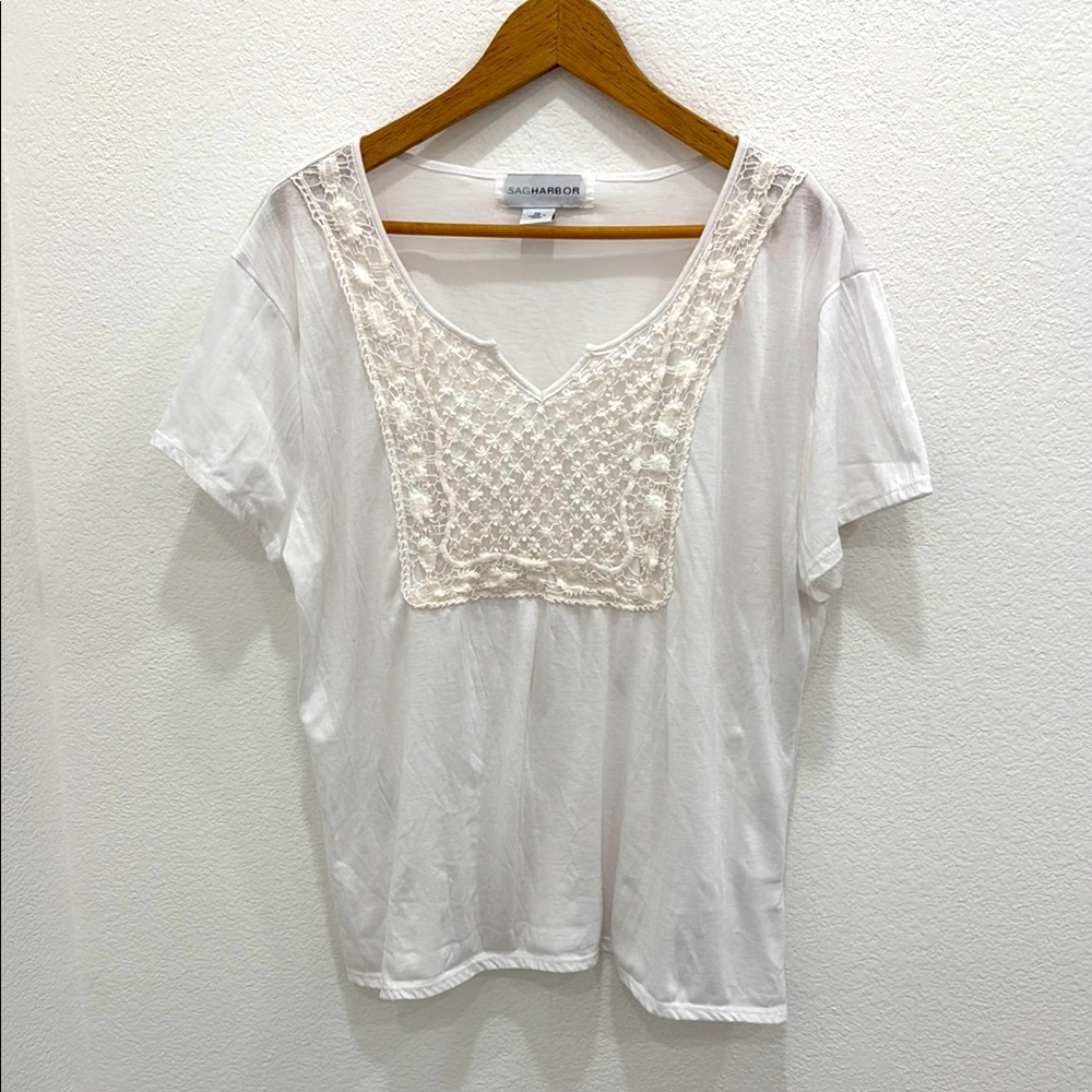 Sag Harbor Cream Relaxed Blouse with Lace Detail